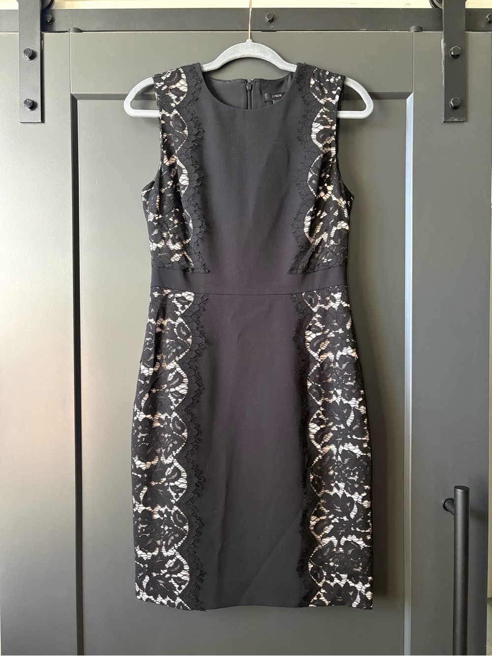 J. Crew Black Sleeveless Lace-Panel Midi Dress